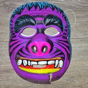 Vintage Purple Monster‎ Mask Halloween Costume Accessory Broken Jaw Horror 1970s